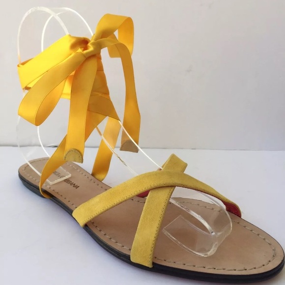 Dolce & Gabbana Shoes - DOLCE & GABBANA Yellow Wrap Flat Sandals Shoes